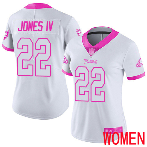 Women Philadelphia Eagles #22 Sidney Jones Limited White Pink Rush Fashion NFL Football Jersey->nfl t-shirts->Sports Accessory